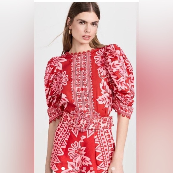FARM Rio - Flora Tapestry Red Blouse, Size XL , NWOT, MSRP $185 - Picture 1 of 8